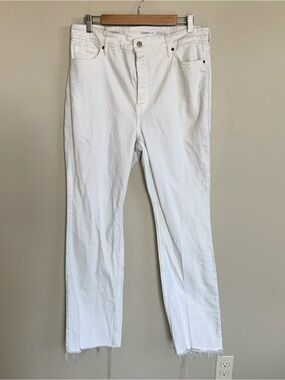 Old Navy High Rise Bootcut White Denim Western Jeans Frayed Hem Button Womens 14